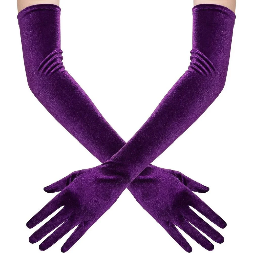 Women's Velvet Purple Long Gloves Elbow Flapper Costume Party Tea Accessories